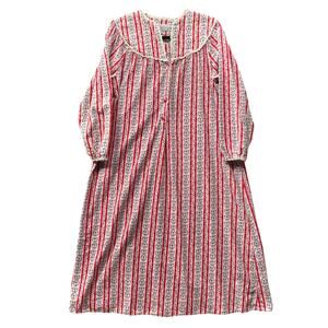 Lanz Salzburg Cotton Flannel 4 Button Floral Folk Hearts Print Nightgown Small